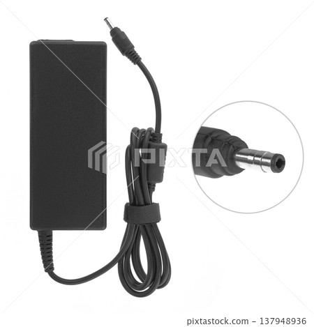 laptop power adapter, laptop spare part, on white background laptop power adapter, laptop spare part, on white background 137948936