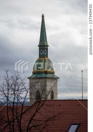 Walking in the historical city center in Bratislava Walking in the historical city center in Bratislava 137949450