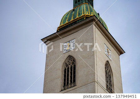 Walking in the historical city center in Bratislava Walking in the historical city center in Bratislava 137949451