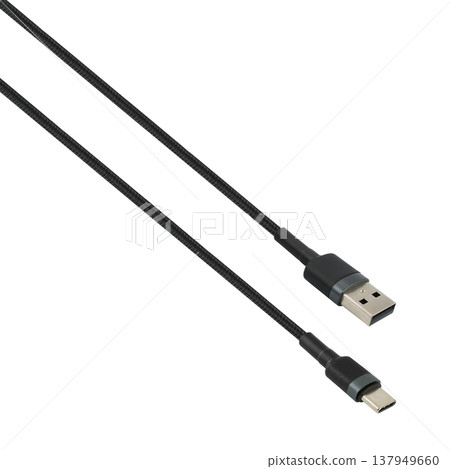 Cable with USB and Type-C connector, isolated on white background 137949660