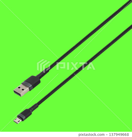 Cable with USB and micro USB connector, on a green background Cable with USB and micro USB connector, on a green background 137949668