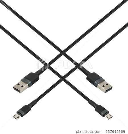 Cable with USB and micro USB connector, isolated on white background Cable with USB and micro USB connector, isolated on white background 137949669