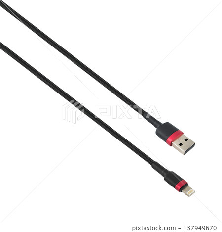 Cable with USB and Lightning connector, isolated on white background Cable with USB and Lightning connector, isolated on white background 137949670