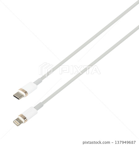 cable with Type-C and Lightning connector, isolated on white background 137949687