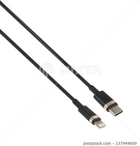 cable with Type-C and Lightning connector, isolated on white background cable with Type-C and Lightning connector, isolated on white background 137949689