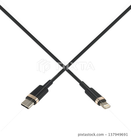 cable with Type-C and Lightning connector, isolated on white background 137949691