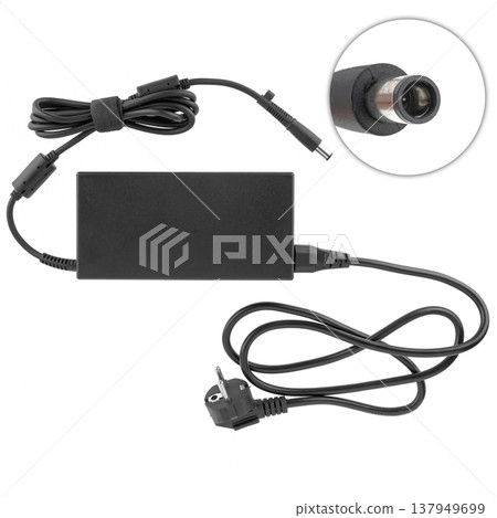laptop power adapter, computer accessory, on white background laptop power adapter, computer accessory, on white background 137949699