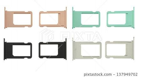 SIM card holders, a spare part for a tablet phone, on a white background, a collage view from two sides 137949702