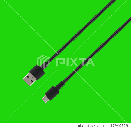 cable with USB and micro USB connector, isolated on a green background 137949719