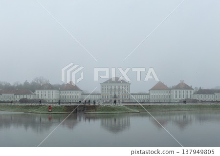 Morning fog in the Nymphenburg Palace (Schloss Nymphenburg) is a Baroque palace served as the main summer residence of the House of Wittelsbach in Munich, Germany Morning fog in the Nymphenburg Palace (Schloss Nymphenburg) is a Baroque palace served as the main summer residence of the House of Wittelsbach in Munich, Germany 137949805