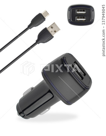 power adapter for the phone from the cigarette lighter, on a white background 137949845