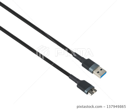 cable with USB and Micro-B connector, on white background cable with USB and Micro-B connector, on white background 137949865