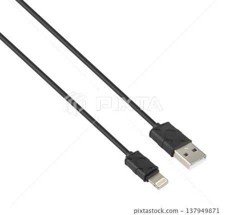 cable with USB and Lightning connector, on white background cable with USB and Lightning connector, on white background 137949871
