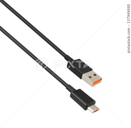 cable with USB and micro USB connector, on white background 137949880