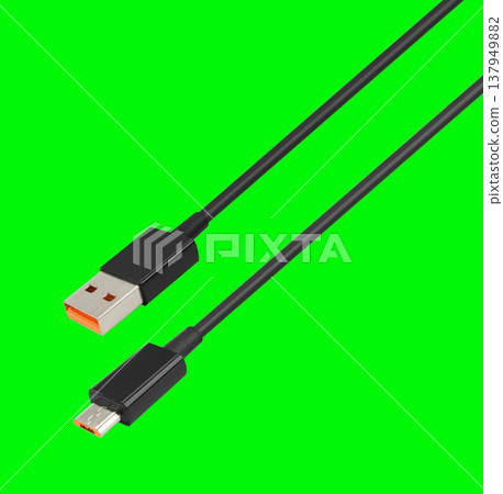 cable with USB and micro USB connector, on a green background cable with USB and micro USB connector, on a green background 137949882
