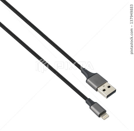 cable with USB and Lightning connector, on white background 137949883