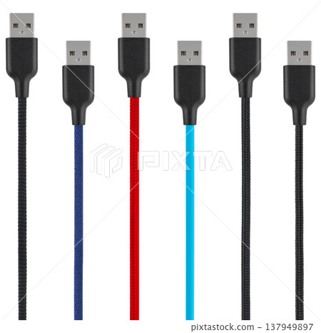 cable with USB connector, on white background cable with USB connector, on white background 137949897