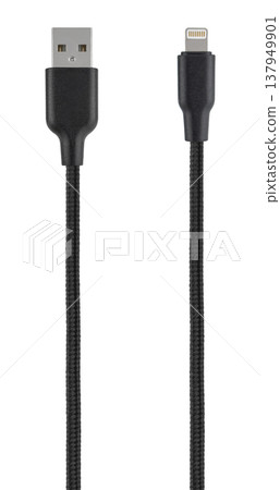 cable with USB and Lightning connector, on white background 137949901