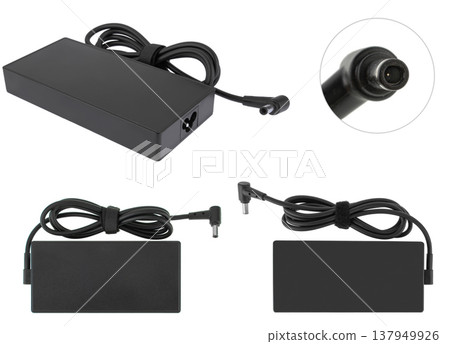 laptop power adapter, laptop spare part, on white background laptop power adapter, laptop spare part, on white background 137949926