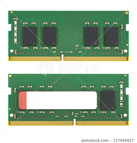 RAM for laptop SO-DIMM DDR4, on a white background in isolation, view from two sides RAM for laptop SO-DIMM DDR4, on a white background in isolation, view from two sides 137949927