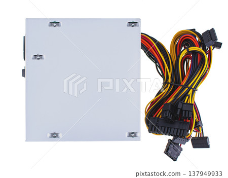 power supply for a computer, a spare part for a computer, on a white background in isolation power supply for a computer, a spare part for a computer, on a white background in isolation 137949933