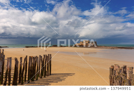 Fort National at low tide in Saint Malo Brittany France Fort National at low tide in Saint Malo Brittany France 137949951