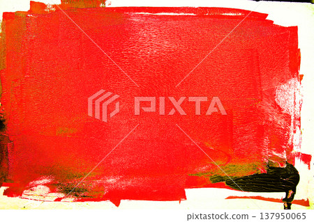 Abstract vivid red paint layer applied with expressive brushstrokes on white background, creating a dynamic rectangular composition. Abstract vivid red paint layer applied with expressive brushstrokes on white background, creating a dynamic rectangular composition. 137950065