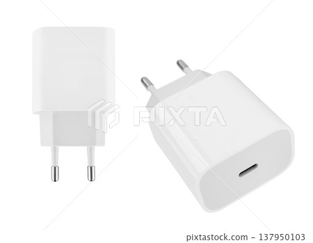 power adapter for phone tablet, on white background power adapter for phone tablet, on white background 137950103
