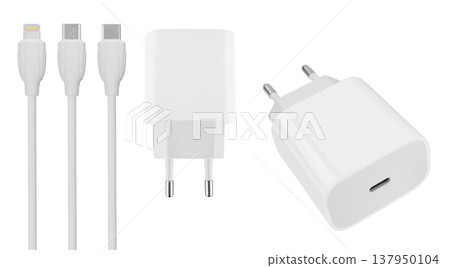 power adapter for phone tablet, on white background 137950104
