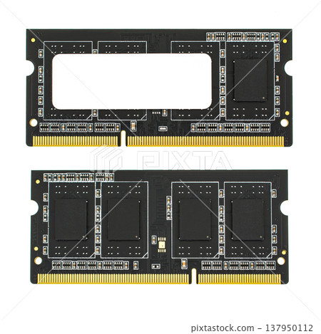 RAM for laptop SO-DIMM DDR3, on white background, view from both sides 137950112