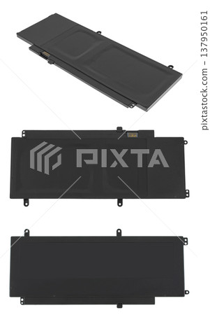battery for a laptop, spare part for a laptop, on a white background battery for a laptop, spare part for a laptop, on a white background 137950161