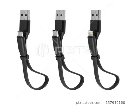 cable with Type-C microUSB USB Lightning connector, isolated on white background 137950168
