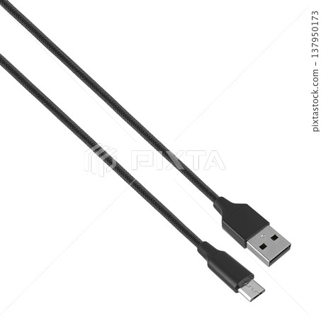 cable with USB connector, microUSB, on white background cable with USB connector, microUSB, on white background 137950173