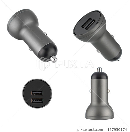 charger from the cigarette lighter in the car for the phone, on a white background charger from the cigarette lighter in the car for the phone, on a white background 137950174