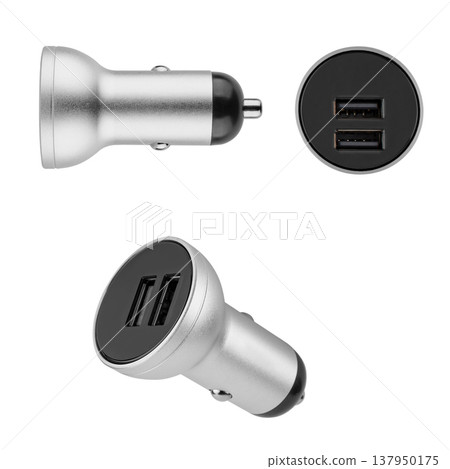 charger from the cigarette lighter in the car for the phone, on a white background charger from the cigarette lighter in the car for the phone, on a white background 137950175