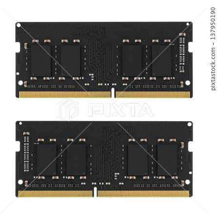 RAM for laptop SODIMM, on a white background, view from two sides RAM for laptop SODIMM, on a white background, view from two sides 137950190