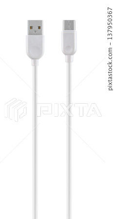 cable with USB and Type-C connector, on white background 137950367