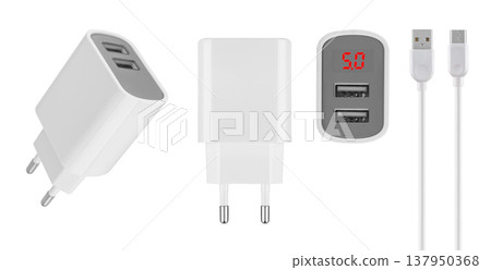 power adapter for phone, accessory for phone tablet, white background power adapter for phone, accessory for phone tablet, white background 137950368