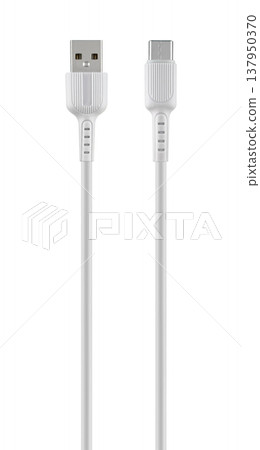 cable with USB and Type-C connector, on white background 137950370