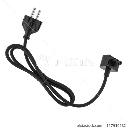 power cord with plug and connector for a computer, on a white background 137950382