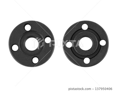 metal nut, washer, spare part for equipment, on a white background 137950406