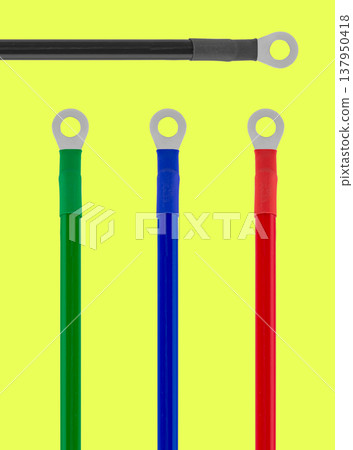 cable with a ring lug, on a yellow background 137950418