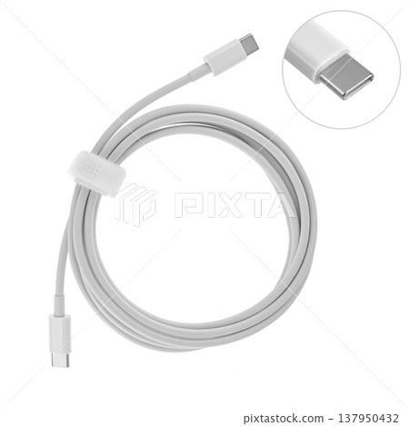 cable with Type-C connector, isolated on white background cable with Type-C connector, isolated on white background 137950432