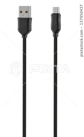 USB and micro USB cable and connector, on white background 137950437