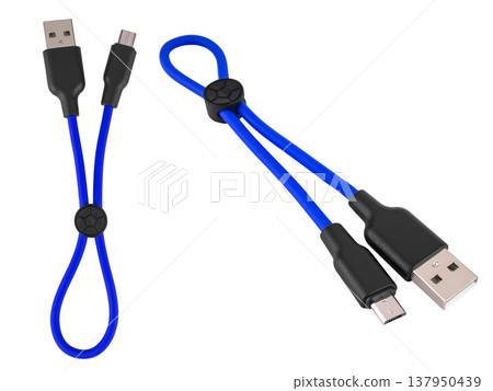 cable with USB connector, micro USB on a white background 137950439