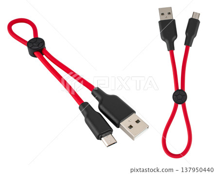 cable with USB connector, micro USB on a white background cable with USB connector, micro USB on a white background 137950440
