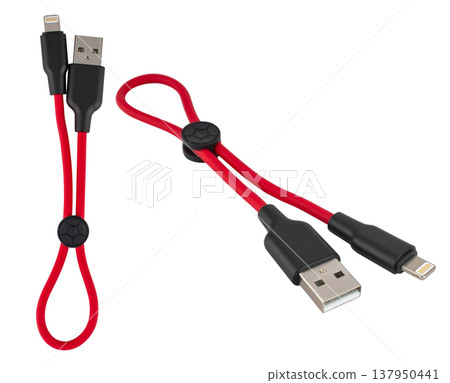 cable with USB connector and Lightning on a bnl background in isolation 137950441