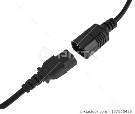 computer cord C13-C14, on a white background in an insulator 137950456