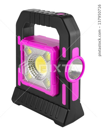 LED flashlight, battery-powered, on white background in insulation LED flashlight, battery-powered, on white background in insulation 137950716