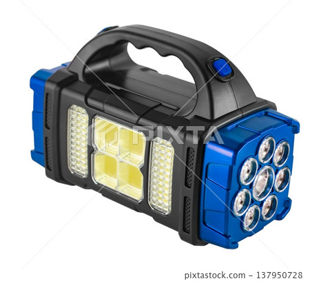 battery-powered flashlight with a handle, on a white background 137950728